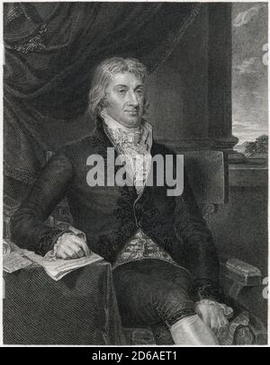 Gravure antique c1870, Robert R. Livingston. Robert R. Livingston (1746-1813) était un avocat, un homme politique, un diplomate américain de New York et un père fondateur des États-Unis. SOURCE : GRAVURE ORIGINALE Banque D'Images