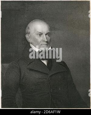 Gravure antique c1870, John Quincy Adams. John Quincy Adams (1767-1848) était un homme d'État américain, diplomate, avocat et diariste qui a servi comme sixième président des États-Unis, de 1825 à 1829. SOURCE : GRAVURE ORIGINALE Banque D'Images