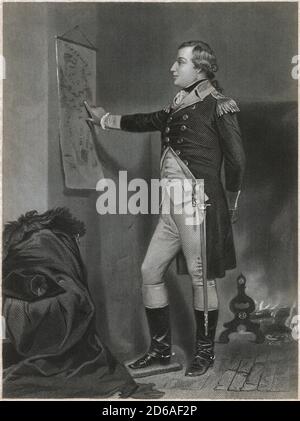 Gravure antique c1870, Richard Montgomery. Richard Montgomery (1738-1775) était un soldat irlandais qui a servi pour la première fois dans l'armée britannique. Il devint plus tard un général majeur dans l'armée continentale pendant la guerre d'indépendance américaine. SOURCE : GRAVURE ORIGINALE Banque D'Images