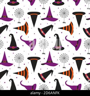 Halloween sorcière chapeaux fantaisie sans couture motif vectoriel Illustration de Vecteur