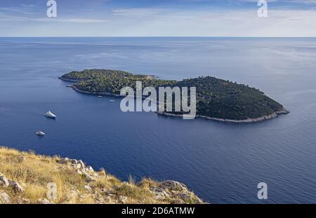 Vue aérienne de l'île de Lokrum près de Dubrovnik, Croatie Banque D'Images