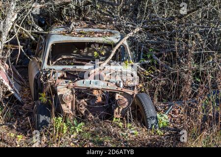 Cimetière automobile en automne en Suède Banque D'Images