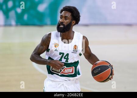 Barcelone, Espagne. 15 octobre 2020. Howard Sant-roos de Panathinaikos en action pendant le match EuroLeague de Turkish Airlines entre le FC Barcelone et Panathinaikos au Palau Blaugrana le 15 octobre 2020 à Barcelone, Espagne. Crédit : Dax Images/Alamy Live News Banque D'Images