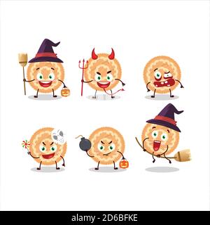 Émoticônes d'expression d'Halloween avec personnage de dessin animé de tarte de pommes de terre Illustration de Vecteur