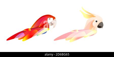 Ensemble de têtes de perroquet stylisées avec plumes. Logo de perroquet de macaw et de cocatoo. Elément vectoriel pour les icônes, les articles et votre conception. Illustration de Vecteur