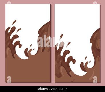 Ensemble de banderoles verticales avec vagues de chocolat. Couvrir de jets et de gouttes d'eau. Modèle vectoriel avec illustration de la projection de choco pour l'Arctique Illustration de Vecteur