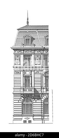 Gravure antique de maison à Heilbronn, XIX siècle. Illustration publiée dans Vergleichende Architektonische Formenlehre par Carl Scholtze, Leipzig, Banque D'Images