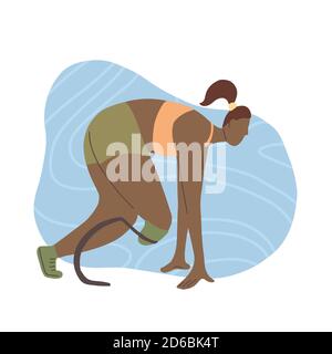 Illustration plate d'une jeune fille africaine à jambe prothétique. Coureur de marathon au départ. Femme sportive stylisée et forte. Le sport pour tous. Art vectoriel Illustration de Vecteur