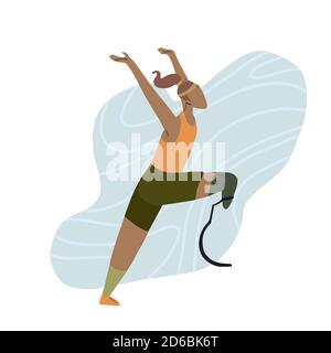 Illustration plate d'une fillette africaine à jambe prothétique. Coureur de marathon à l'arrivée. Femme sportive stylisée et forte. Le sport pour tous. Vect Illustration de Vecteur
