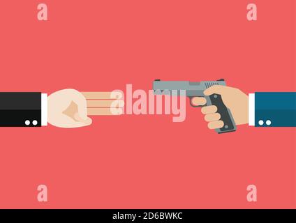 Main montrant trois doigts saluent contre la main tenant des pistolets. Concept politique. Illustration vectorielle Illustration de Vecteur