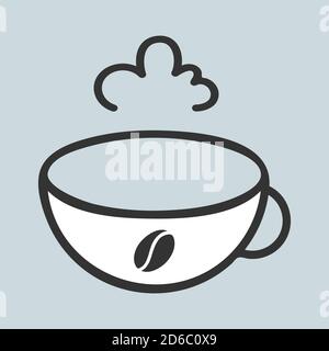 Une icône représentant une tasse de café avec symbole de grain, symbole de vapeur. Modèle de contour noir de contour. Décoration simple et mignonne pour les cartes de vœux et les invitations Illustration de Vecteur