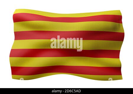 Rendu 3d d'un drapeau de la Communauté espagnole de Catalogne en vase clos un arrière-plan blanc Banque D'Images