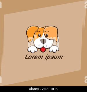 Joli logo de dessin animé pour chien. Chien heureux avec la langue qui dépasse, illustration vectorielle simple. Illustration de Vecteur