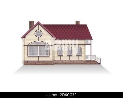 Illustration vectorielle de la maison familiale suburbaine détaillée avec mansarde. Maison en bois. Isolé sur fond blanc. Illustration de Vecteur