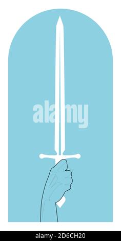 Illustration d'images sacrées et symboliques. Main tenant une épée. Symbole mythologique, épique, religieux, magique et ésotérique Illustration de Vecteur