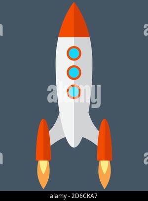Roquette plate. Décollage du vaisseau spatial. Illustration de Vecteur