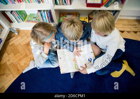 Les enfants cherchent à réserver ensemble Banque D'Images