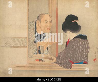 A Scolding (Ochiyo), illustration de Bugei Kurabu (Club littéraire). Banque D'Images