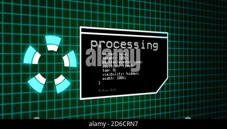 Programmation du processus de codage sur le panneau de commande du terminal. Panneau de traitement des données avec grille. Panneau de codage de résolution 4k Banque D'Images