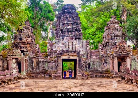 Entrée principale de Preah Khan, Angkor, Cambodge Banque D'Images