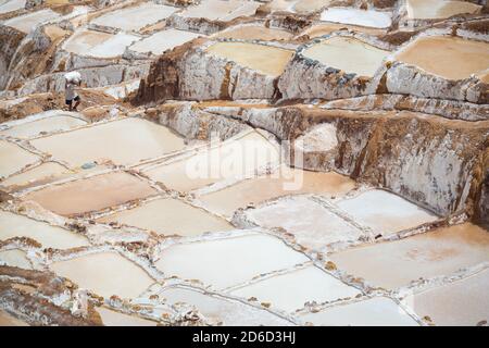 Salinas de Maras, près de Cuzco, Perù Banque D'Images