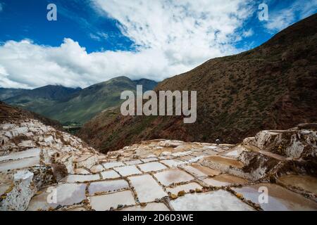 Salinas de Maras, près de Cuzco, Perù Banque D'Images