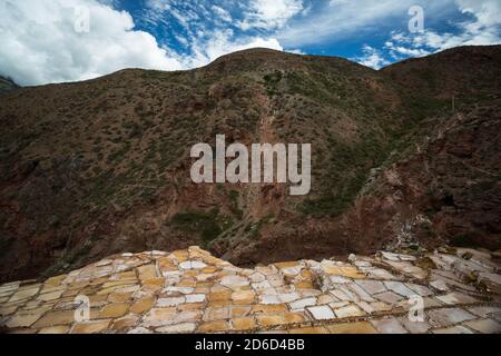 Salinas de Maras, près de Cuzco, Perù Banque D'Images