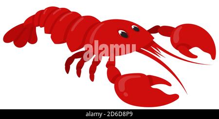 Homard de style dessin animé. Animal marin isolé sur fond blanc. Illustration de Vecteur
