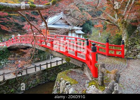 Pont japonais rouge à Minoh Park près d'Osaka, Japon. Banque D'Images