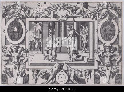 Les enfants de Medea et Jason donnent à Creusa le présent fatal (par ses deux fils &#xe0; l'&#xe9;pouse nouvelle envoyé&#xe9; en don la couronne mortelle...), 1563. Banque D'Images