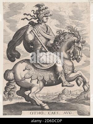 Assiette 8: L'empereur Otho à cheval, des 'premiers douze Césarars romains', après Tempesta, 1610-50. Banque D'Images