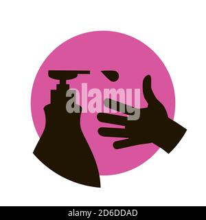 Se laver les mains. Soins personnels quotidiens. COVID-19 promotion de l'hygiène. Lavez-vous les mains. Rose et noir. Illustration de Vecteur