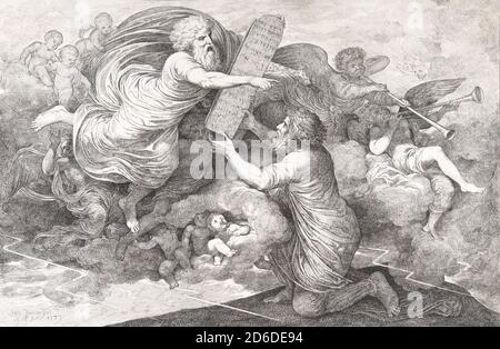 Moïse sur le Sinaï (les tables de Loi judaique), 1773. Banque D'Images