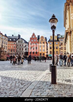 Stockholm, Suède, façades de maisons colorées de Stortorget, Gamla Stan Banque D'Images