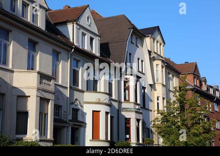 Recklinghausen, Allemagne. Beaux immeubles d'appartements et villas avec vue sur la rue dans le quartier de Paulusviertel. Banque D'Images