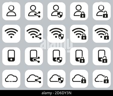 Icônes de protection des données et de sécurité des données Noir et blanc plat Ensemble de design grand Illustration de Vecteur