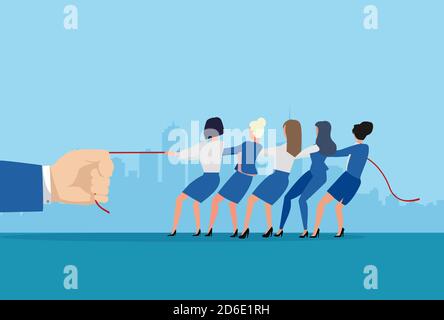 Vecteur d'un groupe de femmes d'affaires tirant une corde avec un grand homme d'affaires Illustration de Vecteur