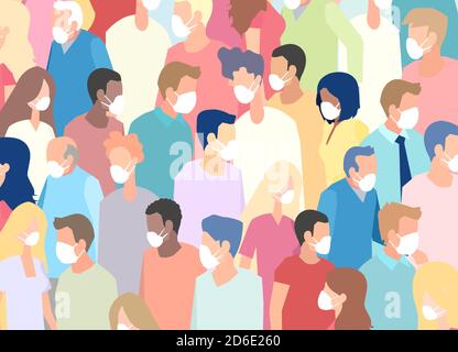 Vecteur d'une grande foule de personnes portant un masque facial debout les uns à côté des autres Illustration de Vecteur