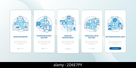 Étapes de consultation télémédicale intégration de l'écran de la page d'application mobile avec des concepts Illustration de Vecteur
