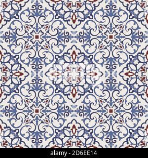 Carreaux colorés sans couture avec motifs Islam, arabe, indien, pouf. Carreaux de poterie de majolica. Décor portugais et espagnol. Carrelage en céramique de style talavera. Illustration de Vecteur