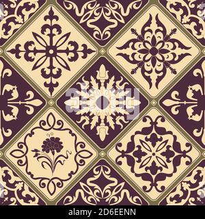 Carreaux patchwork sans couture avec motifs Islam, arabe, indien, pouf. Décor portugais et espagnol. Illustration vectorielle Illustration de Vecteur
