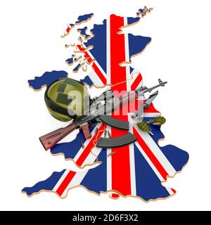 Force militaire, armée ou conflit de guerre au Royaume-Uni concept. Rendu 3D isolé sur fond blanc Banque D'Images