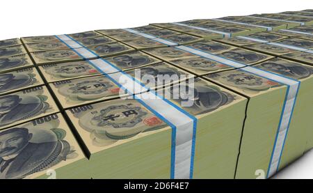 Illustration 3D de l'arrière-plan des piles de billets en yens japonais Banque D'Images