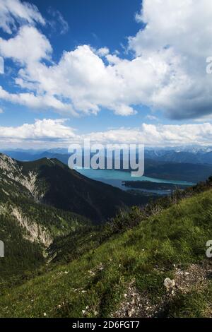 Vue depuis Heimgarten, Walchensee, haute-Bavière, Bavière, Allemagne Banque D'Images