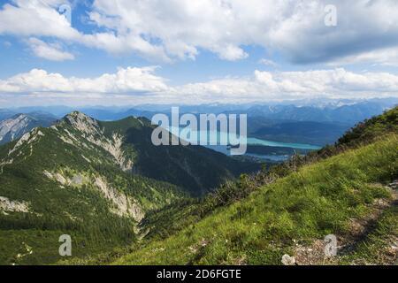 Vue de Heimgarten à Herzogstand, Walchensee, haute-Bavière, Bavière, Allemagne Banque D'Images