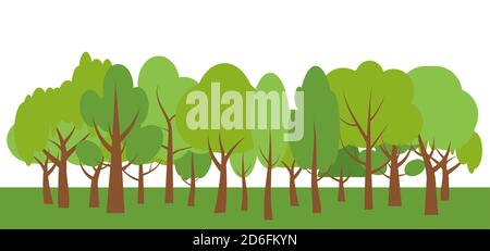 Saison de printemps avec des arbres verts chêne, bouleau, sapin. Dessin animé plat écologie nature paysages forestiers. Arrière-plan de la faune pour la bannière, la carte de vœux, l'affiche ou la publicité. Vue sur les bois. Illustration vectorielle Illustration de Vecteur