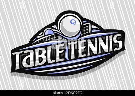 Logo Vector pour tennis de table Sport, emblème moderne foncé avec illustration du ballon volant dans le but, lettrage unique pour les mots gris tennis de table, sport s. Illustration de Vecteur