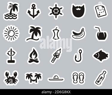 Desert Island Icons – ensemble d'autocollants noir et blanc grand Illustration de Vecteur