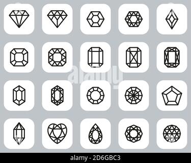Ensemble de design plat noir et blanc Diamond Shape Icons, grand Illustration de Vecteur