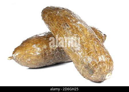 tubercules de manioc isolés sur fond blanc Banque D'Images